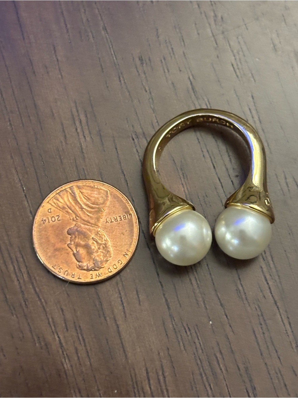 Tory Burch Gold Pearl Open Ring size 7 - Picture 3 of 7